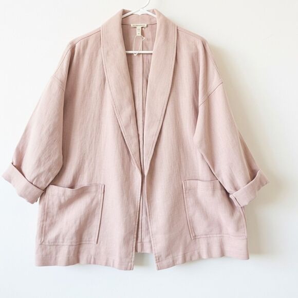 Eileen Fisher Organic Linen Blazer Powder Pink XS Oversized Casual Summer Jacket - Picture 1 of 7